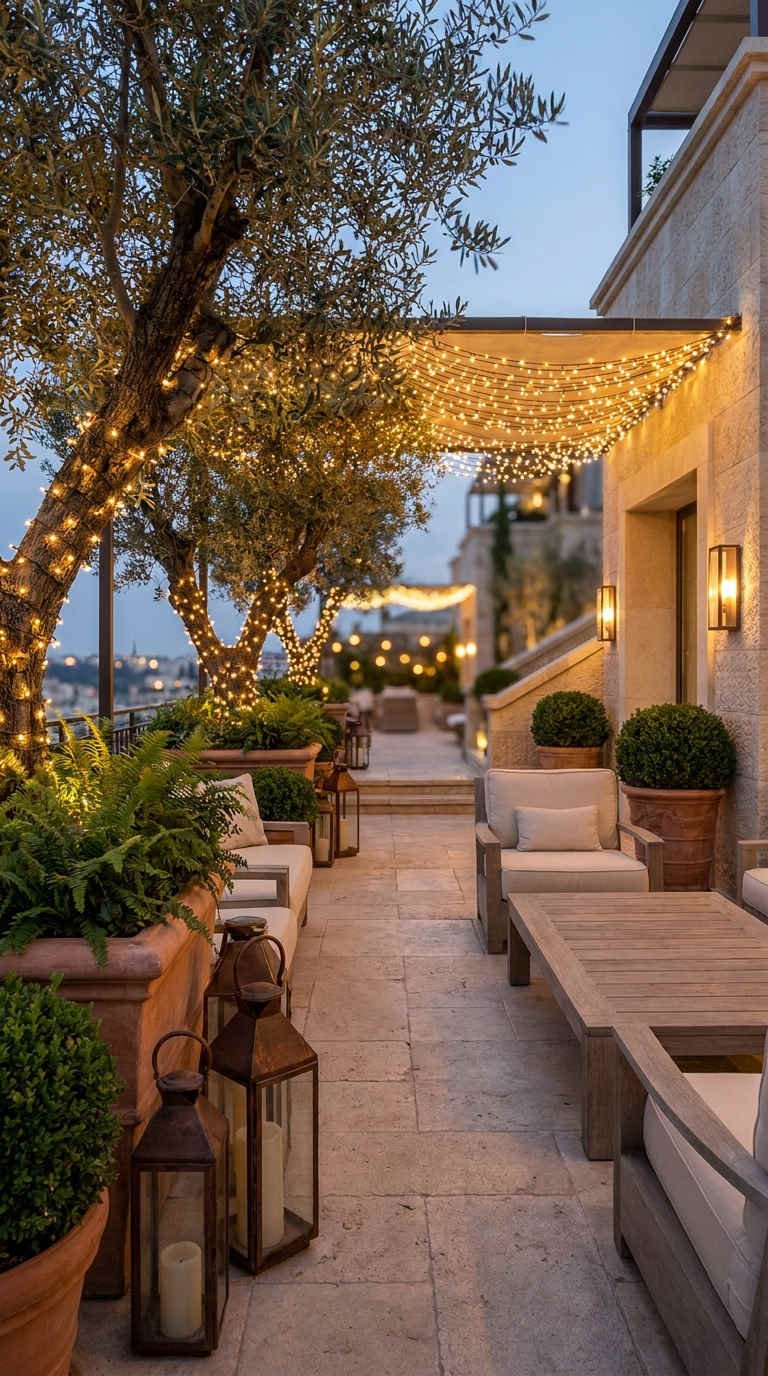 terrasse olivier micro guirlandes