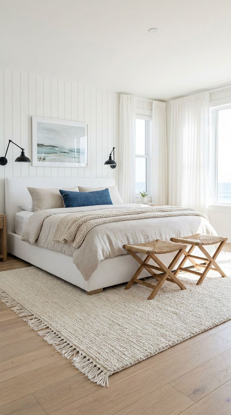 chambre blanche minimaliste bleu
