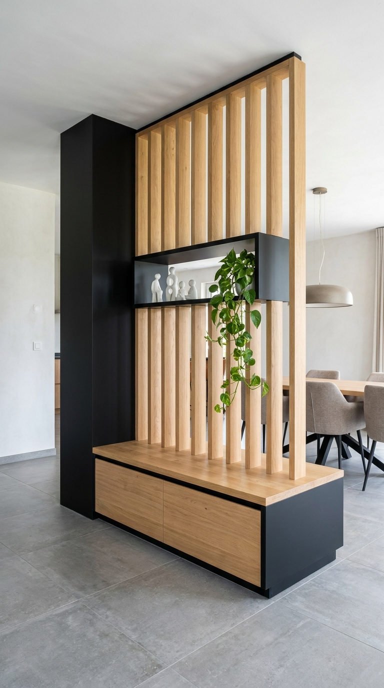 separation bois noir banc rangement