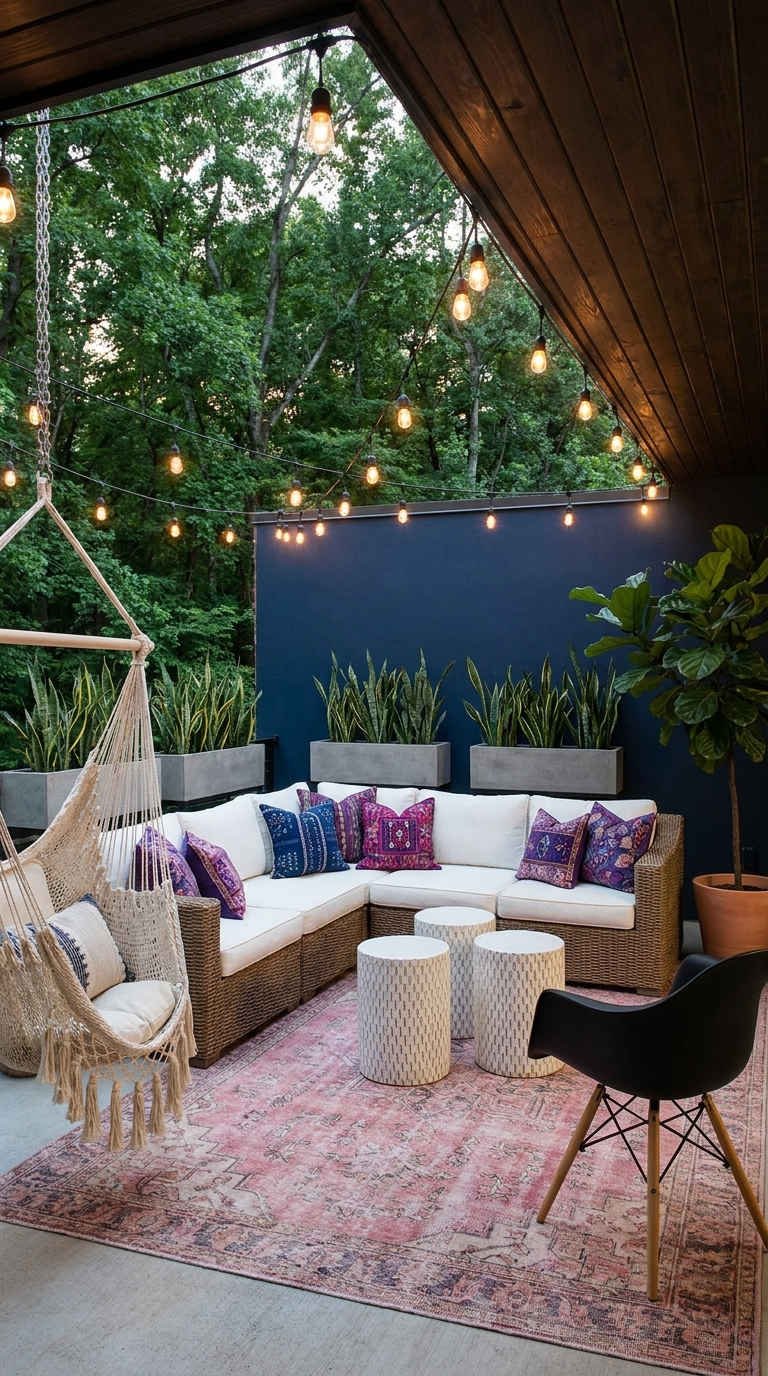 terrasse bleu nuit guirlandes
