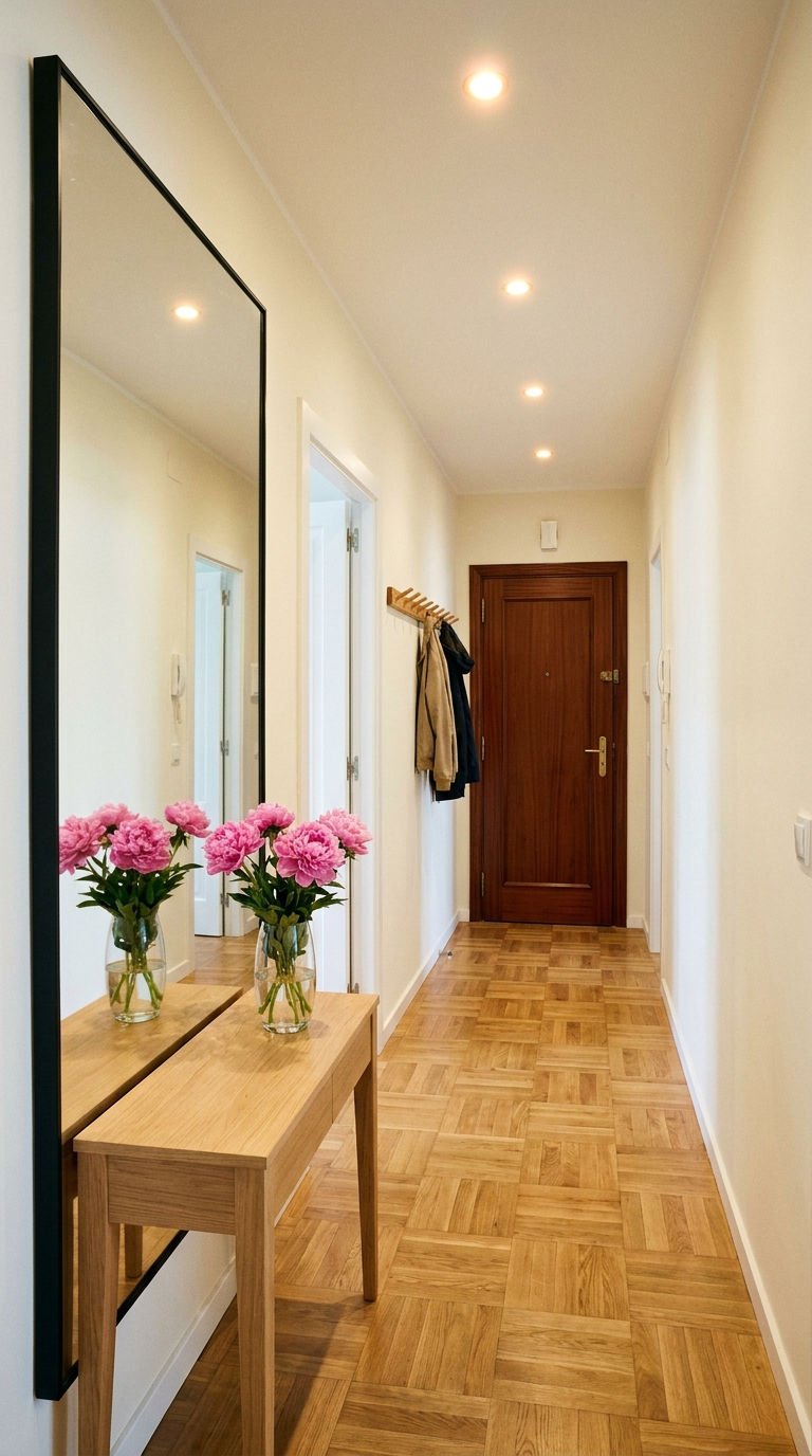 couloir entree miroir noir parquet