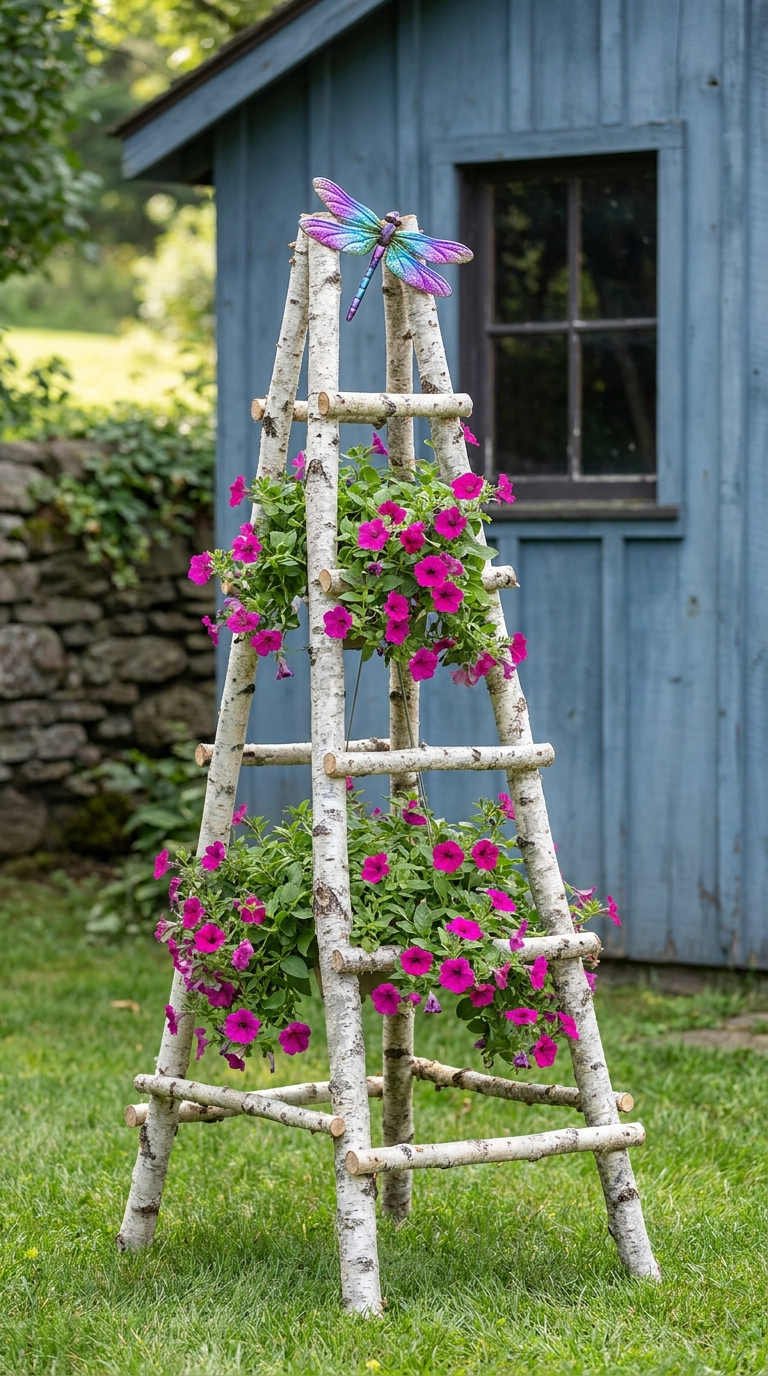 echelle bouleau petunias roses