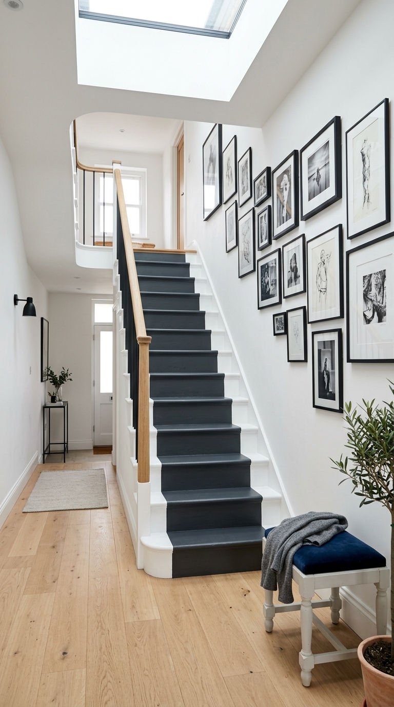 escalier bois anthracite galerie murale