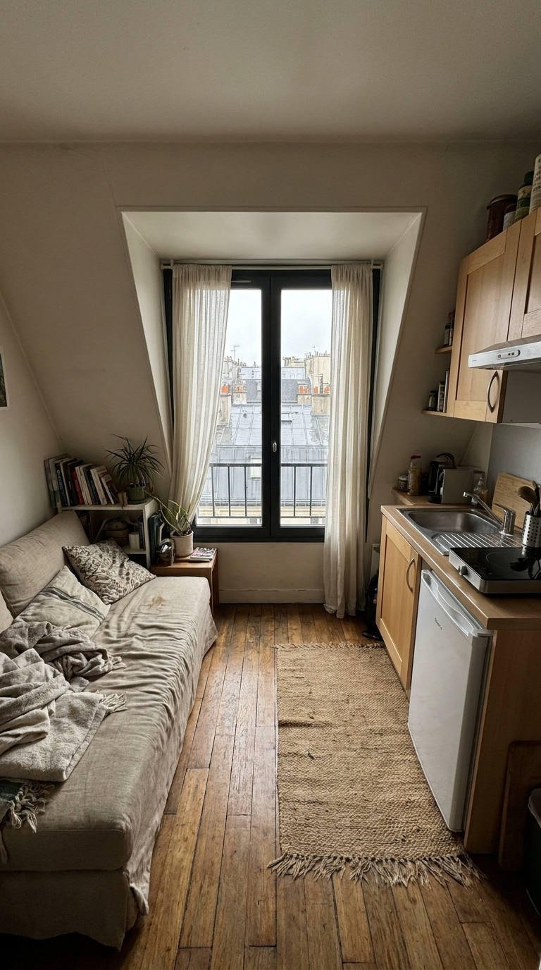 studio mansarde kitchenette canape