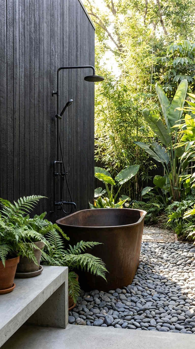 baignoire sombre bardage noir