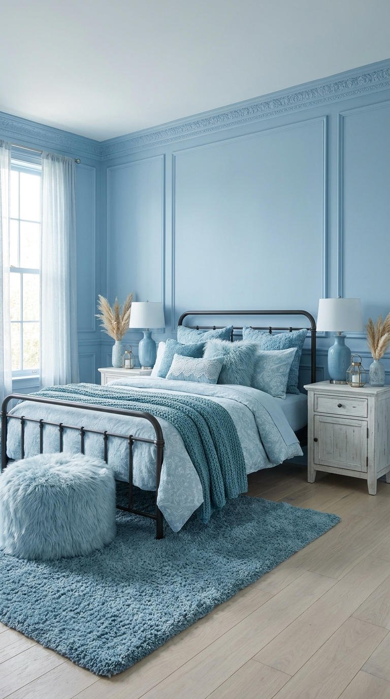 chambre bleu poudre boiseries