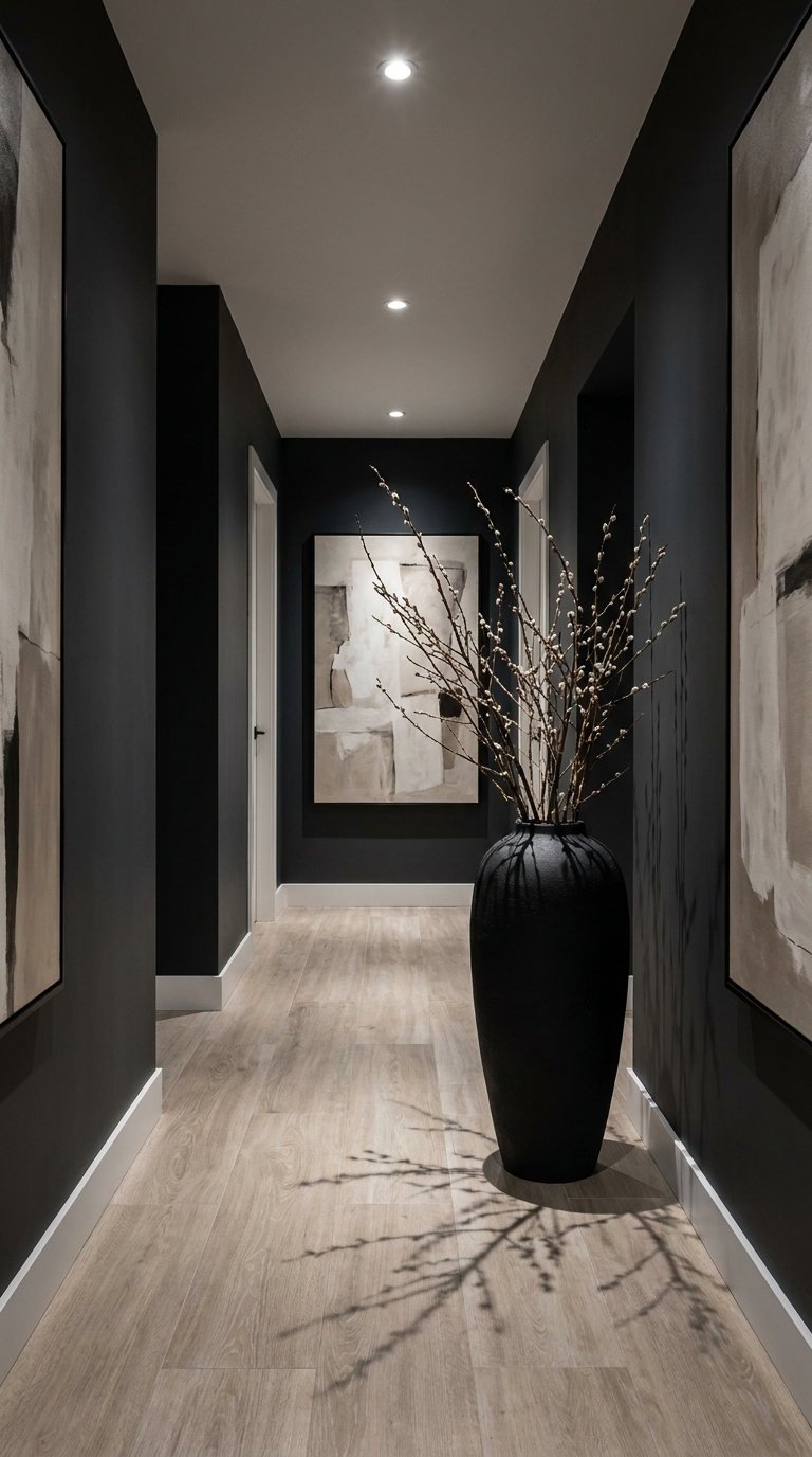 couloir noir galerie vase sculptural