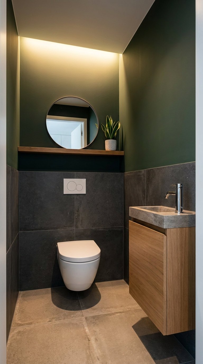 toilettes vert fume carrelage sombre