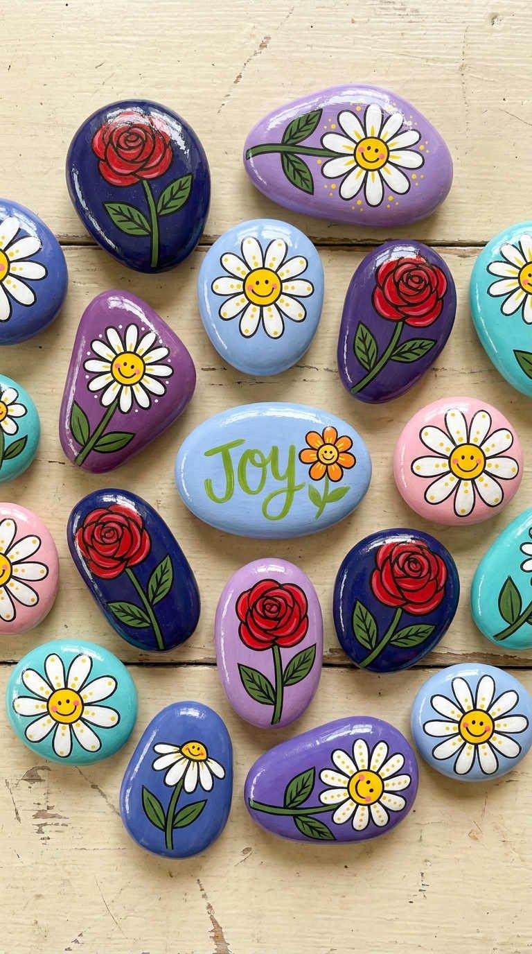 galets peints fleurs joy couleurs