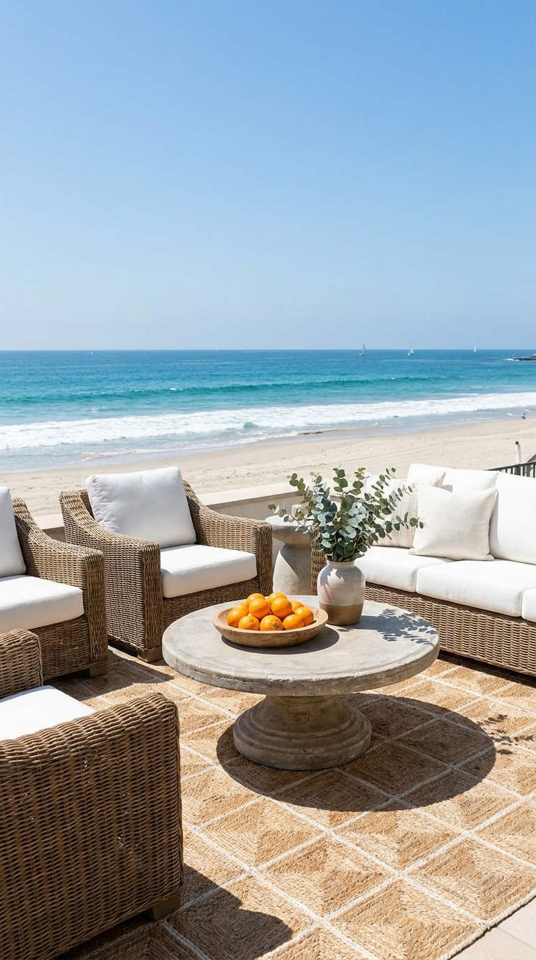 terrasse ocean rotin table pierre