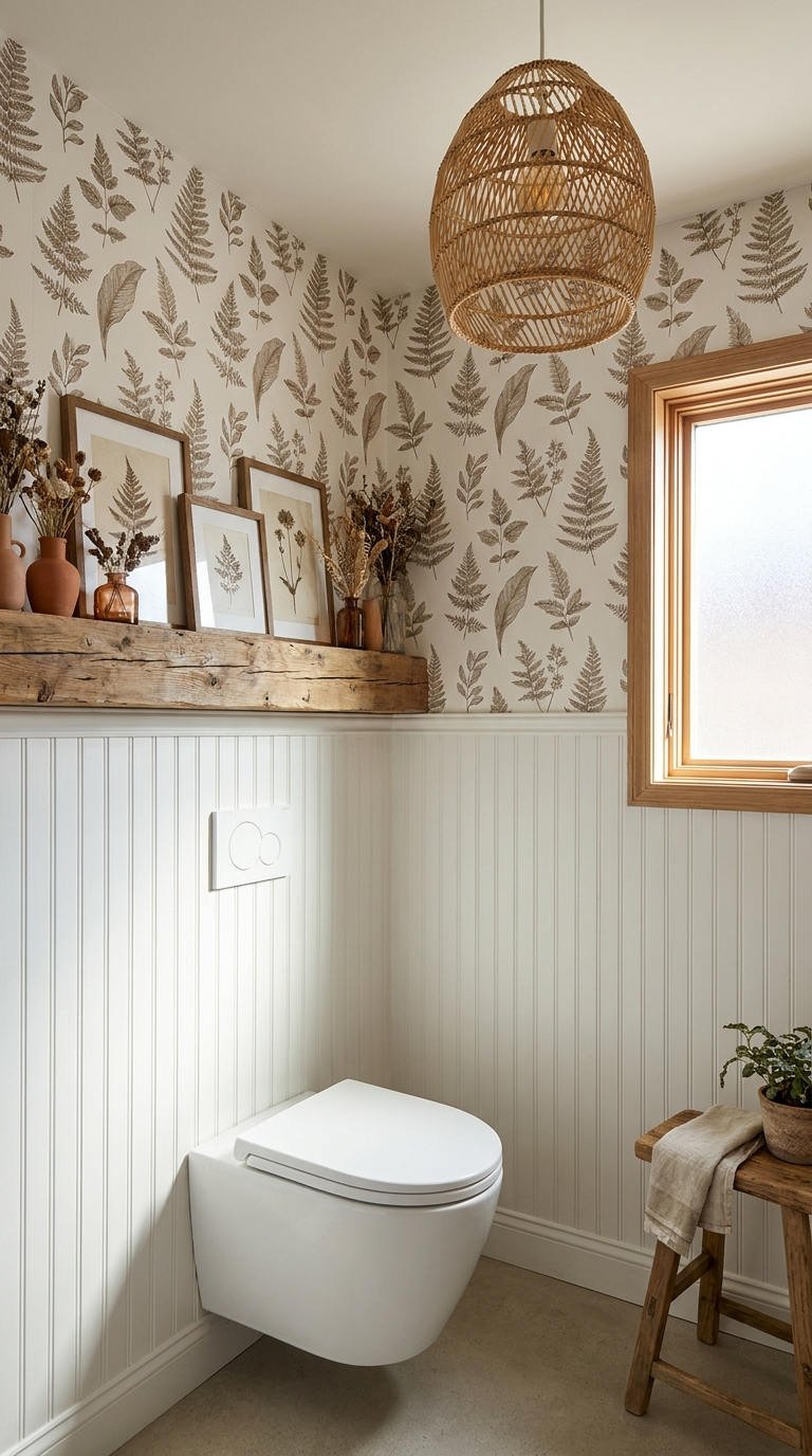 toilettes papier peint botanique lambris