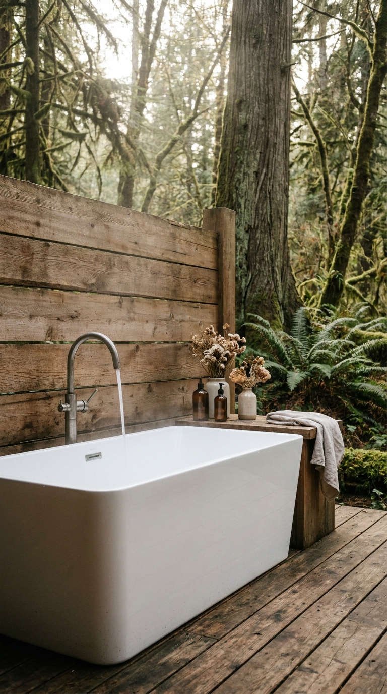 baignoire foret bois rustique