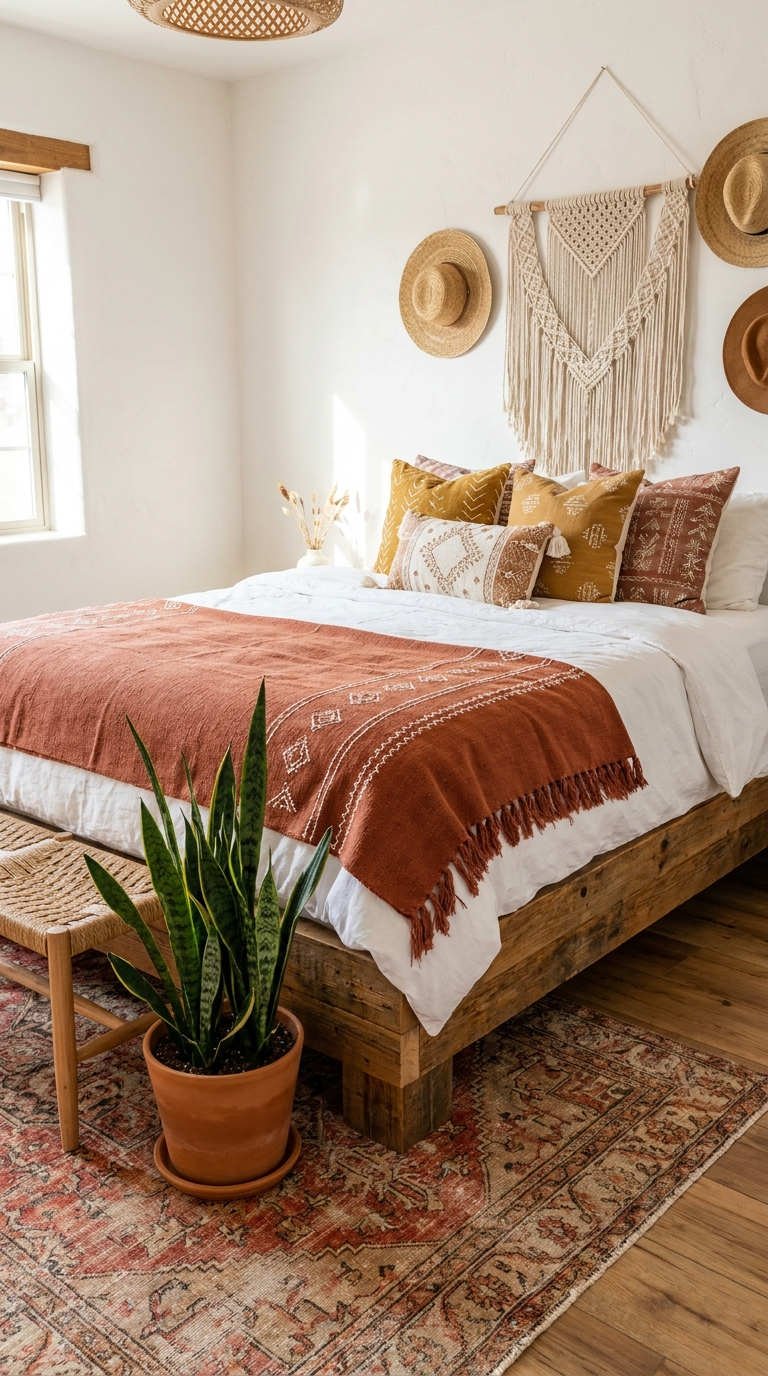 chambre boheme terracotta macrame