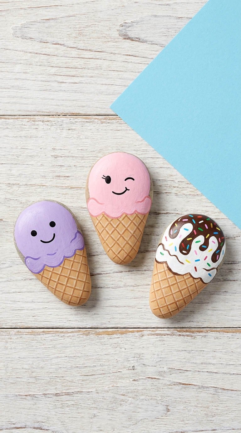 galets peints glaces pastel cornets