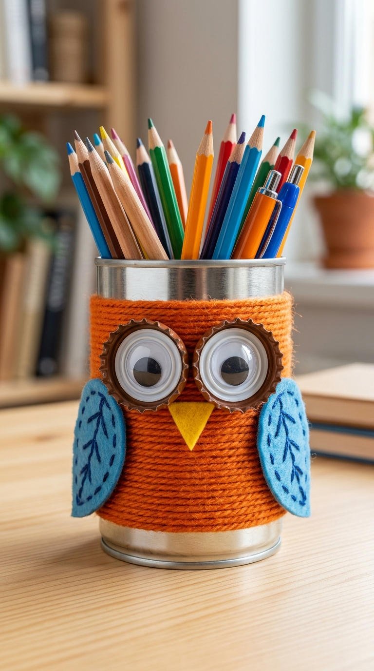 pot crayons hibou orange