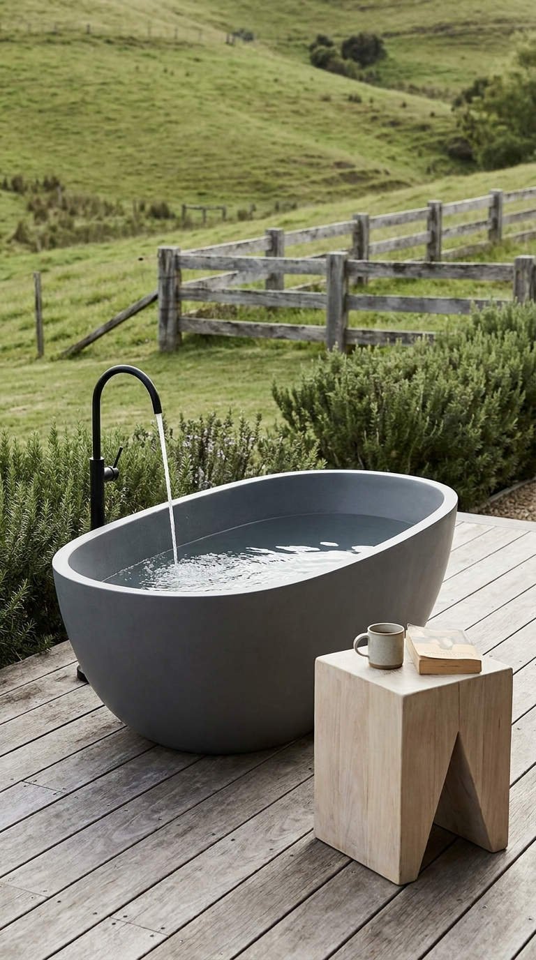 baignoire grise terrasse campagne