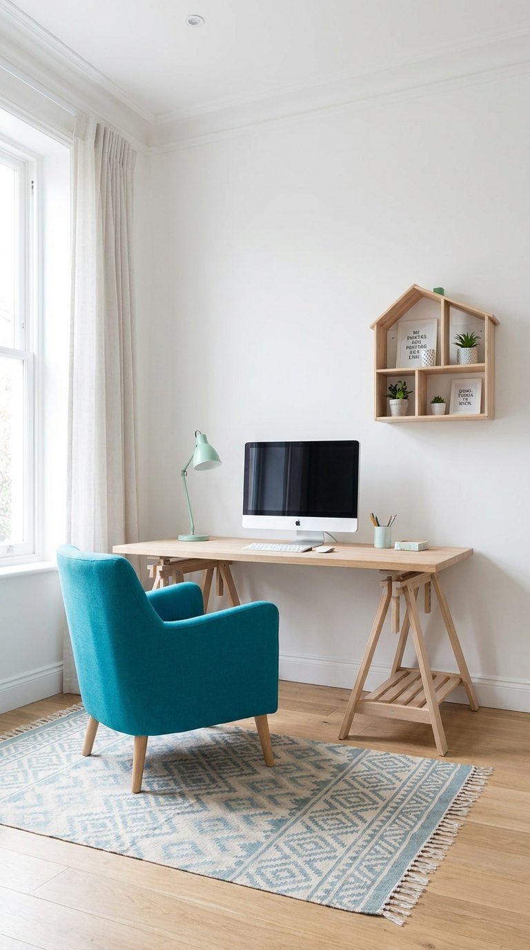 bureau turquoise bois clair