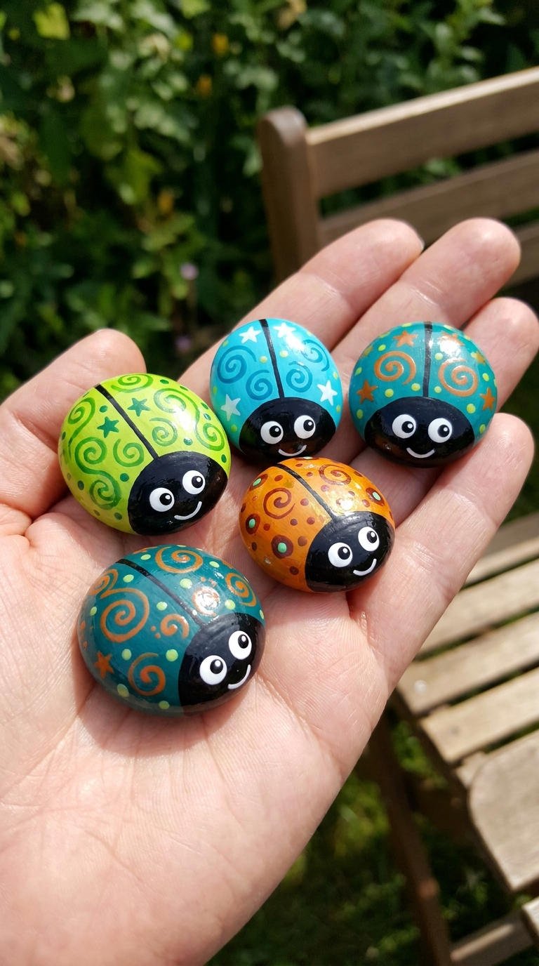 galets peints coccinelles colorees main