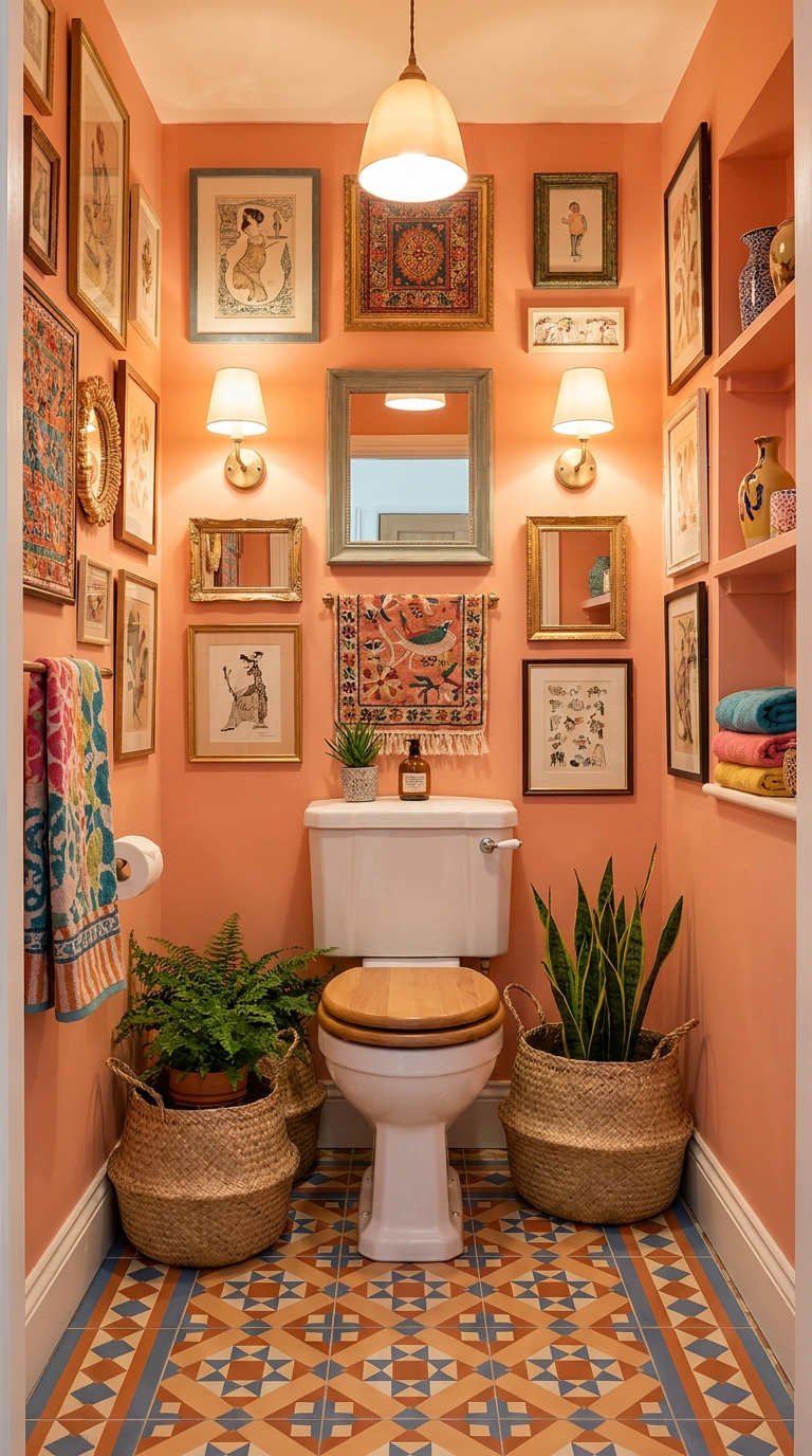 toilettes corail galerie murale paniers