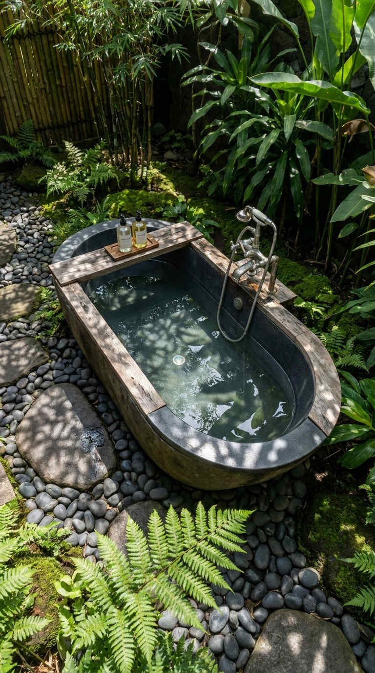 baignoire zen galets bambou