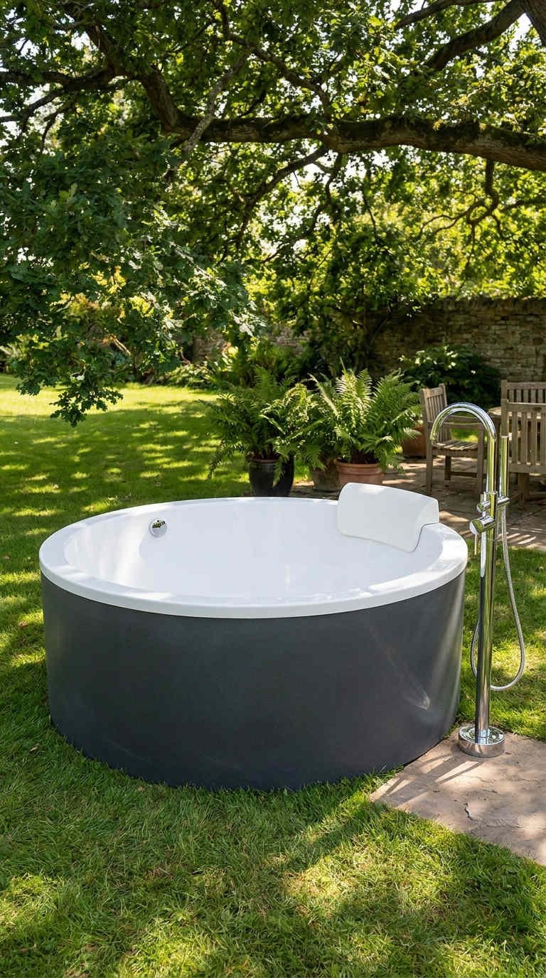 baignoire ronde jardin ombrage