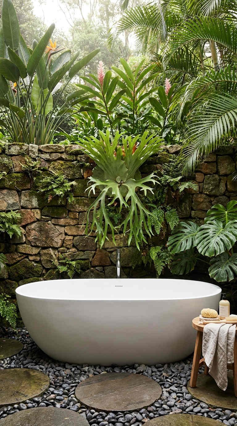 baignoire mur vegetal galets