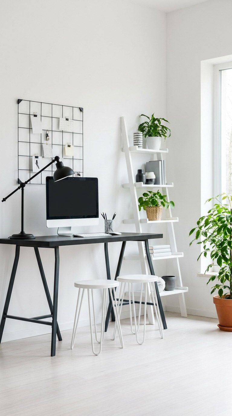 bureau noir echelle plantes