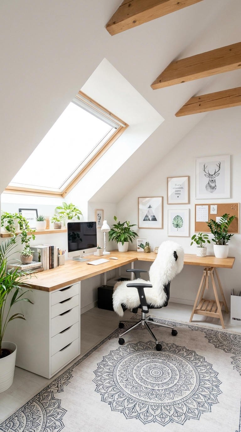 bureau mansarde angle plantes