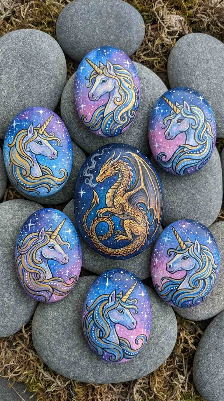 galets peints licornes dragon celestes