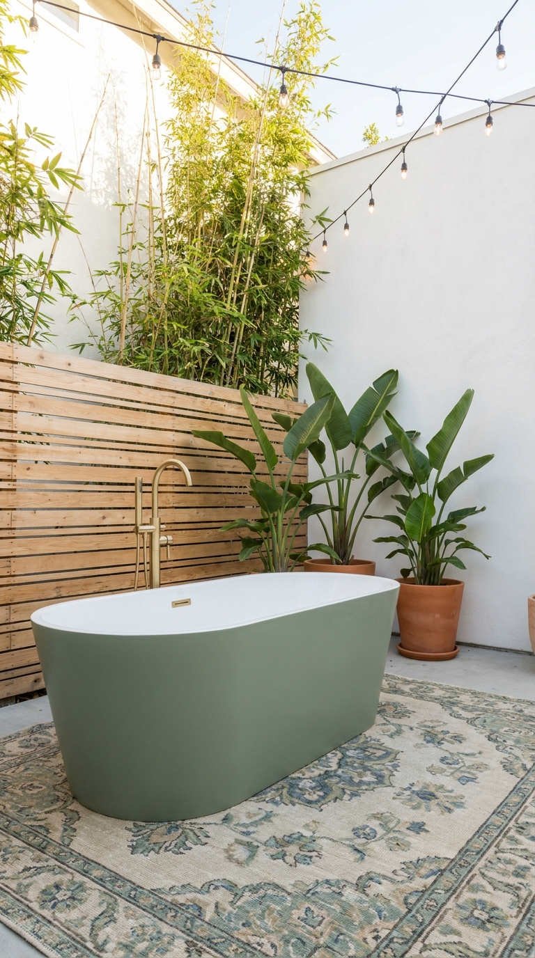 baignoire verte patio pergola