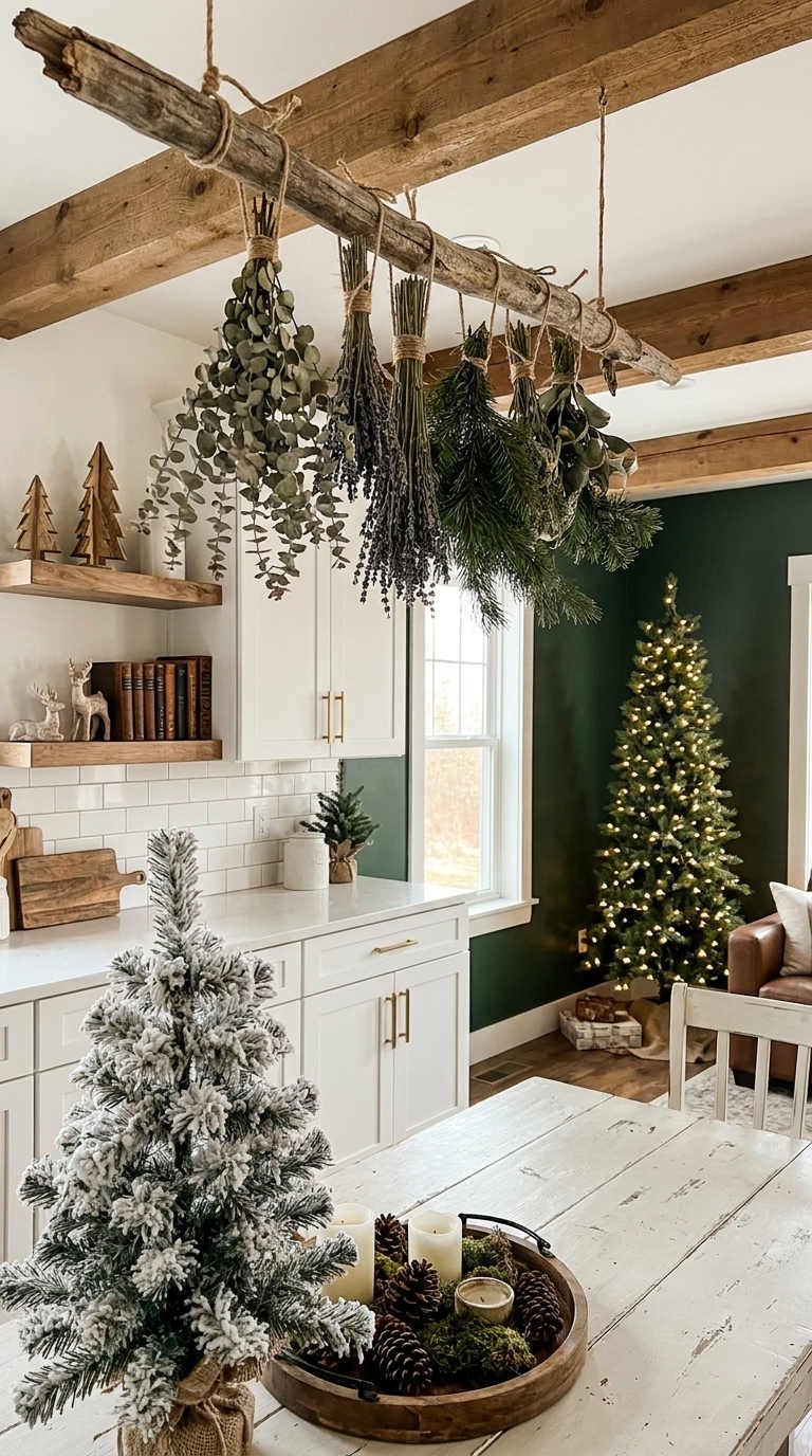 branche suspendue herbes sapin cuisine