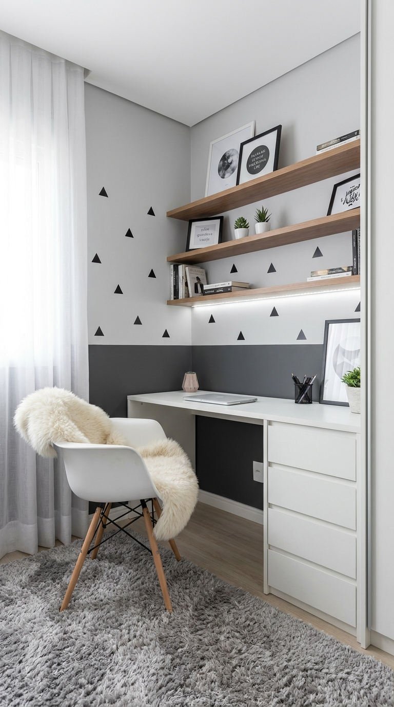 bureau gris triangles etageres