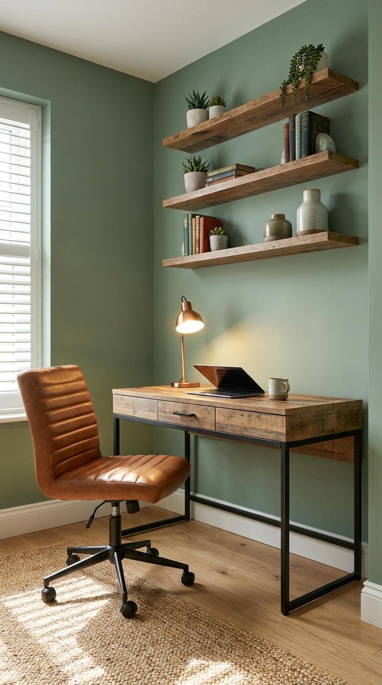 bureau vert sauge rustique