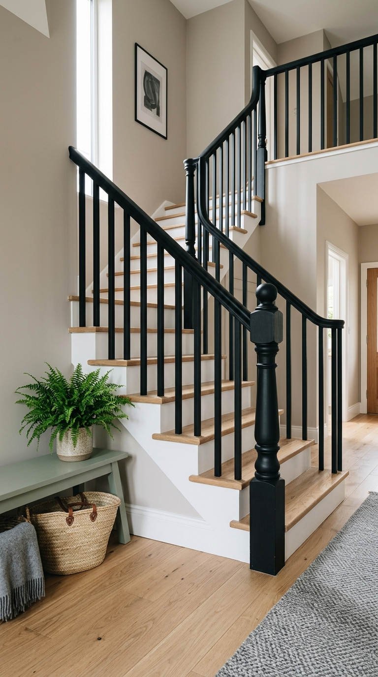 escalier bois garde corps noir