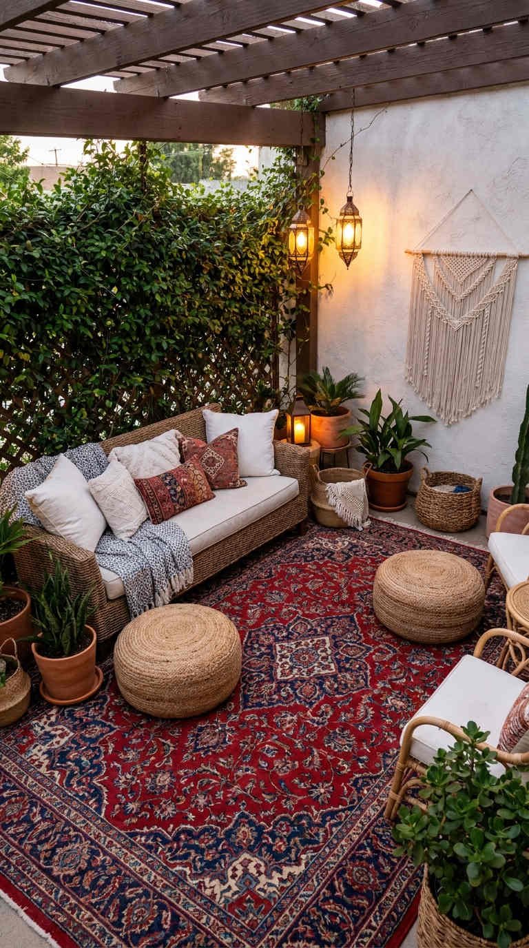 patio boheme tapis rouge