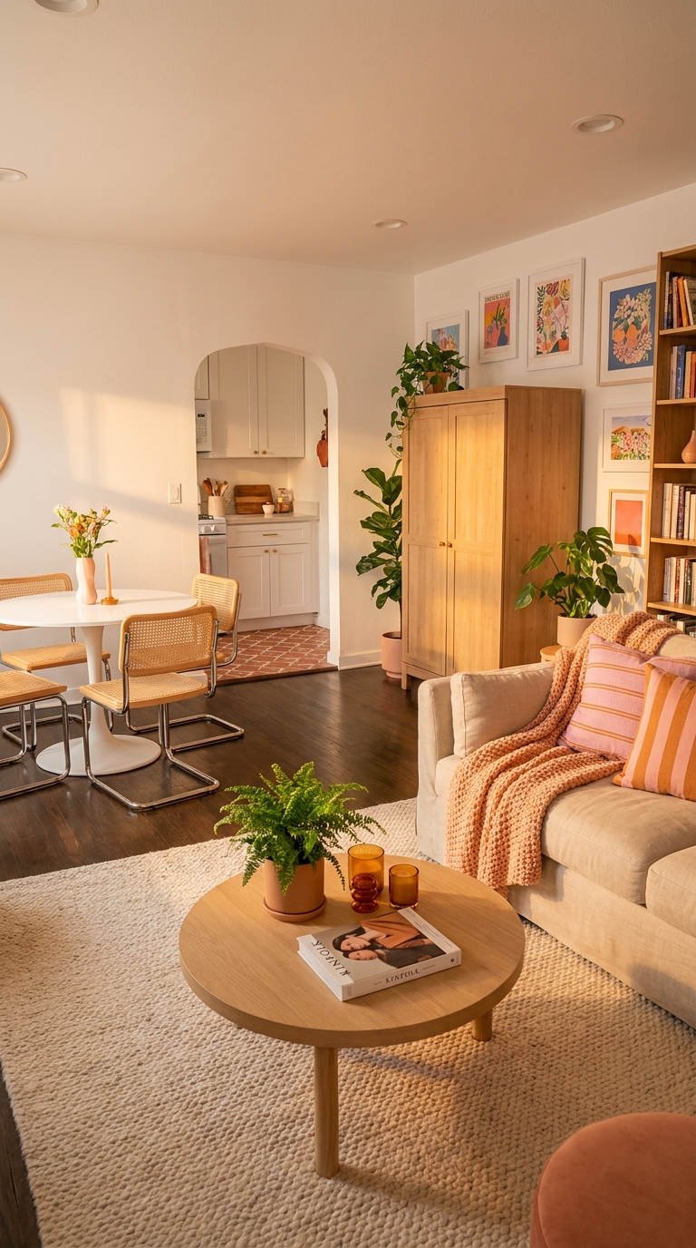 salon lumineux armoire bois