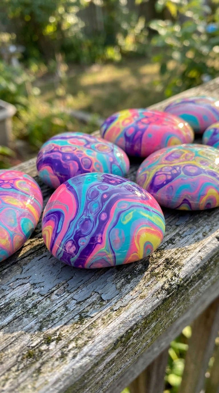 galets peints marbrures colorees brillantes