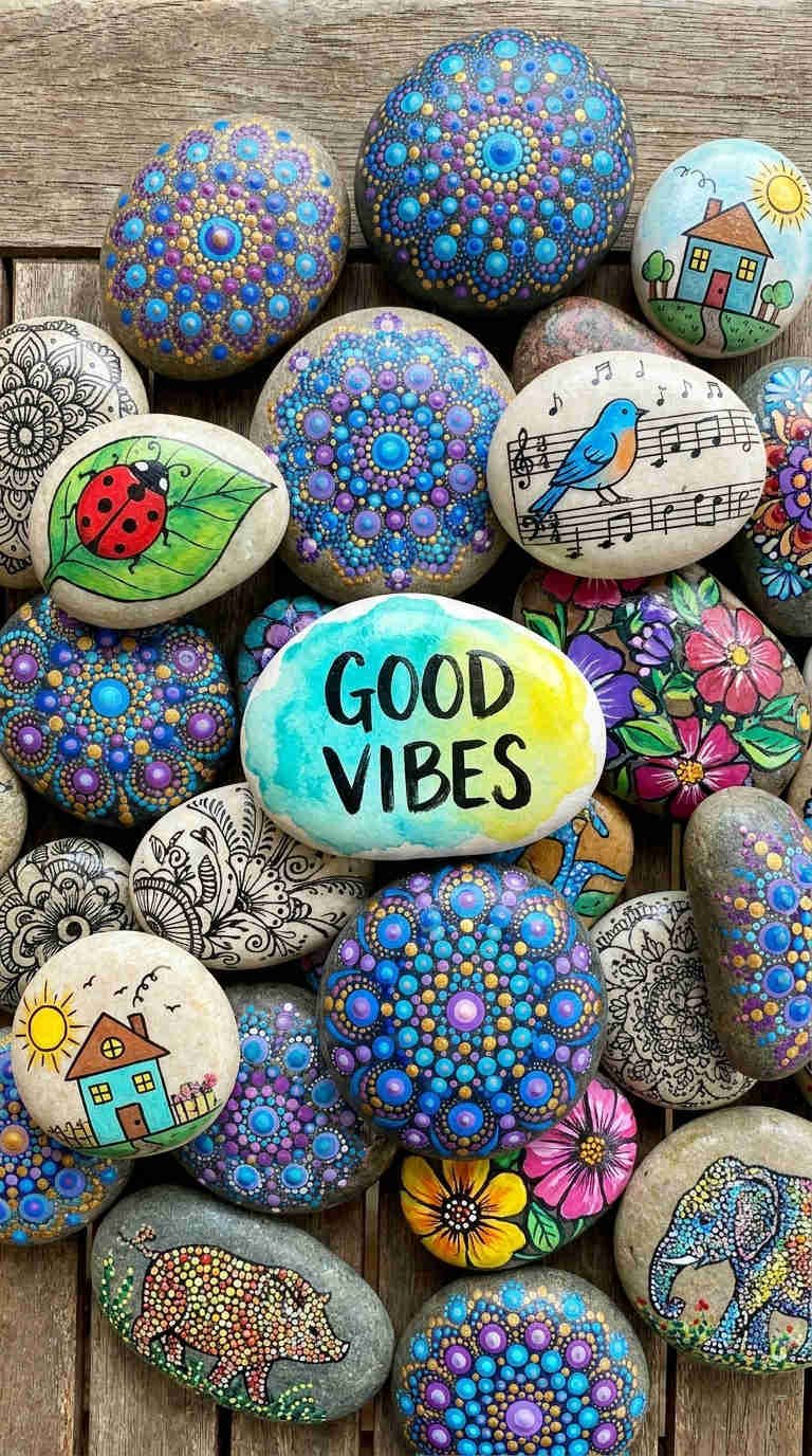 galets peints good vibes mandalas