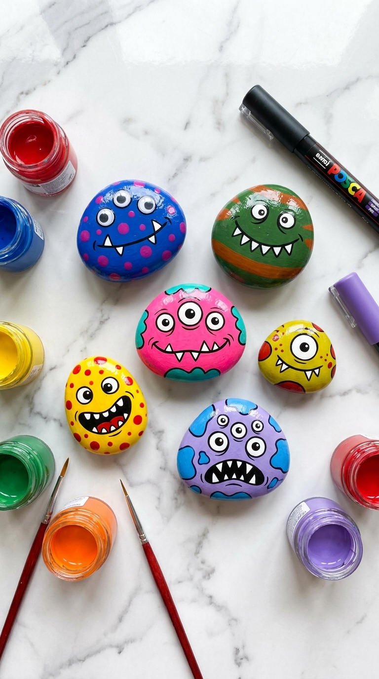 galets peints monstres couleurs peinture