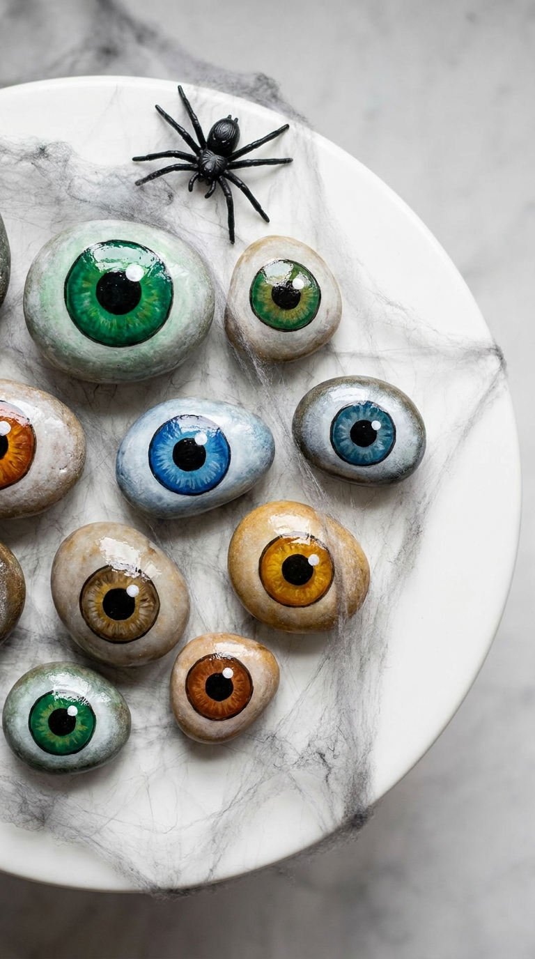 galets peints yeux halloween assiette
