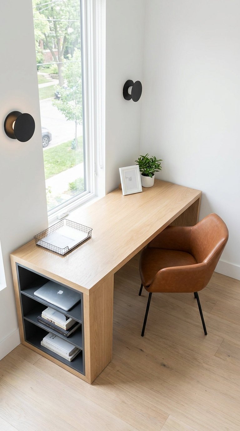 bureau niche bois cuir