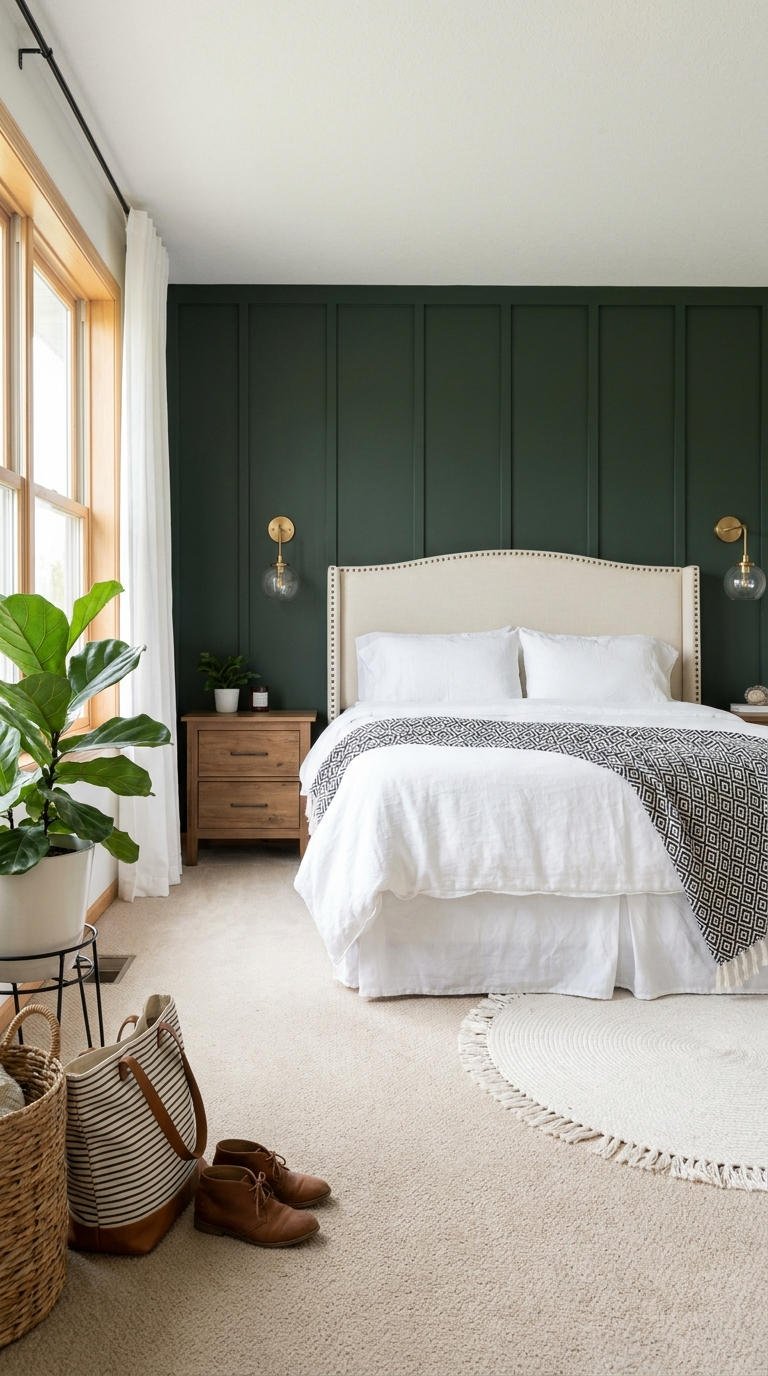 chambre vert fonce appliques dorees