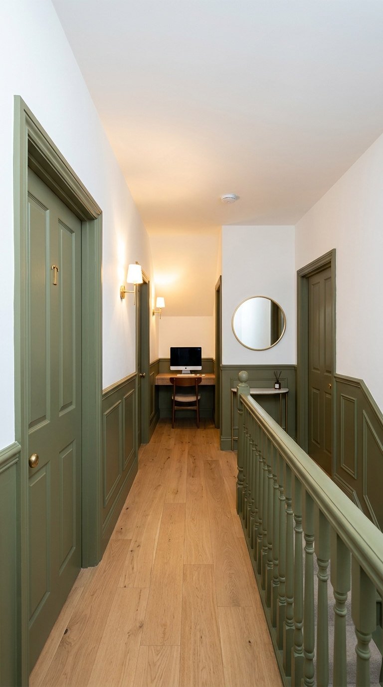 couloir vert sauge bureau bois