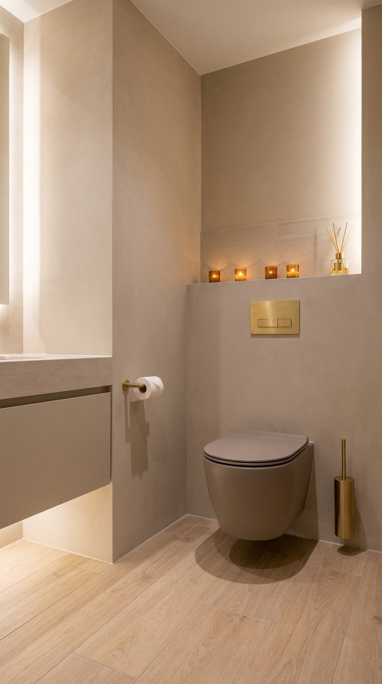 toilettes beige laiton niche lumineuse