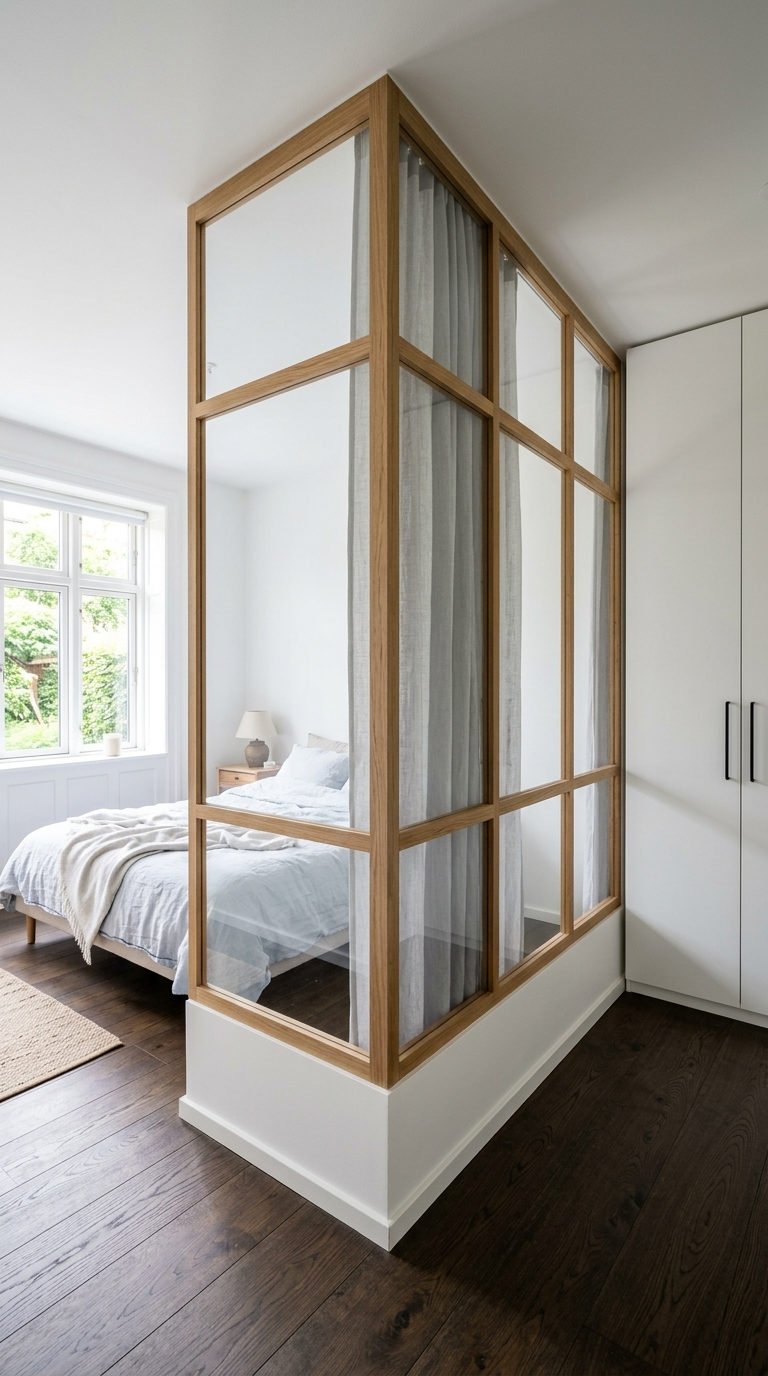 verriere bois chambre rideau