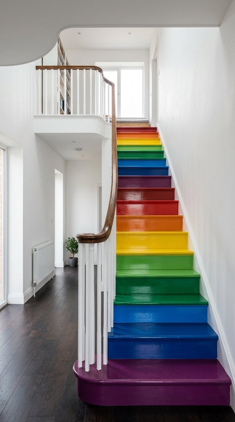 escalier bois arc en ciel laque