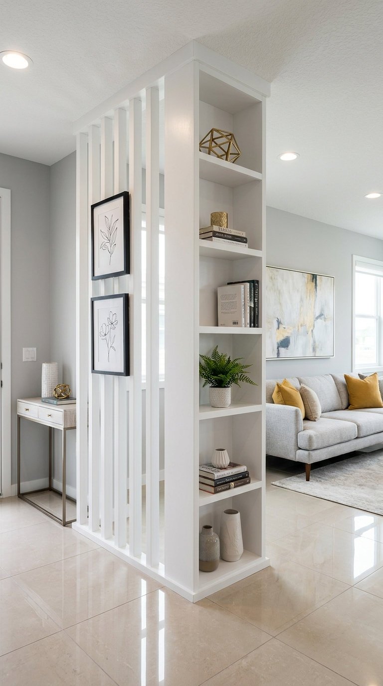 meuble separation blanc etageres salon