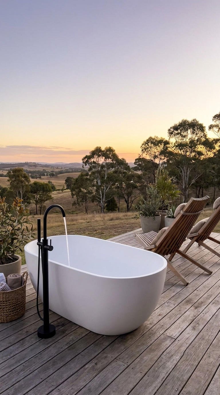 baignoire terrasse vue collines
