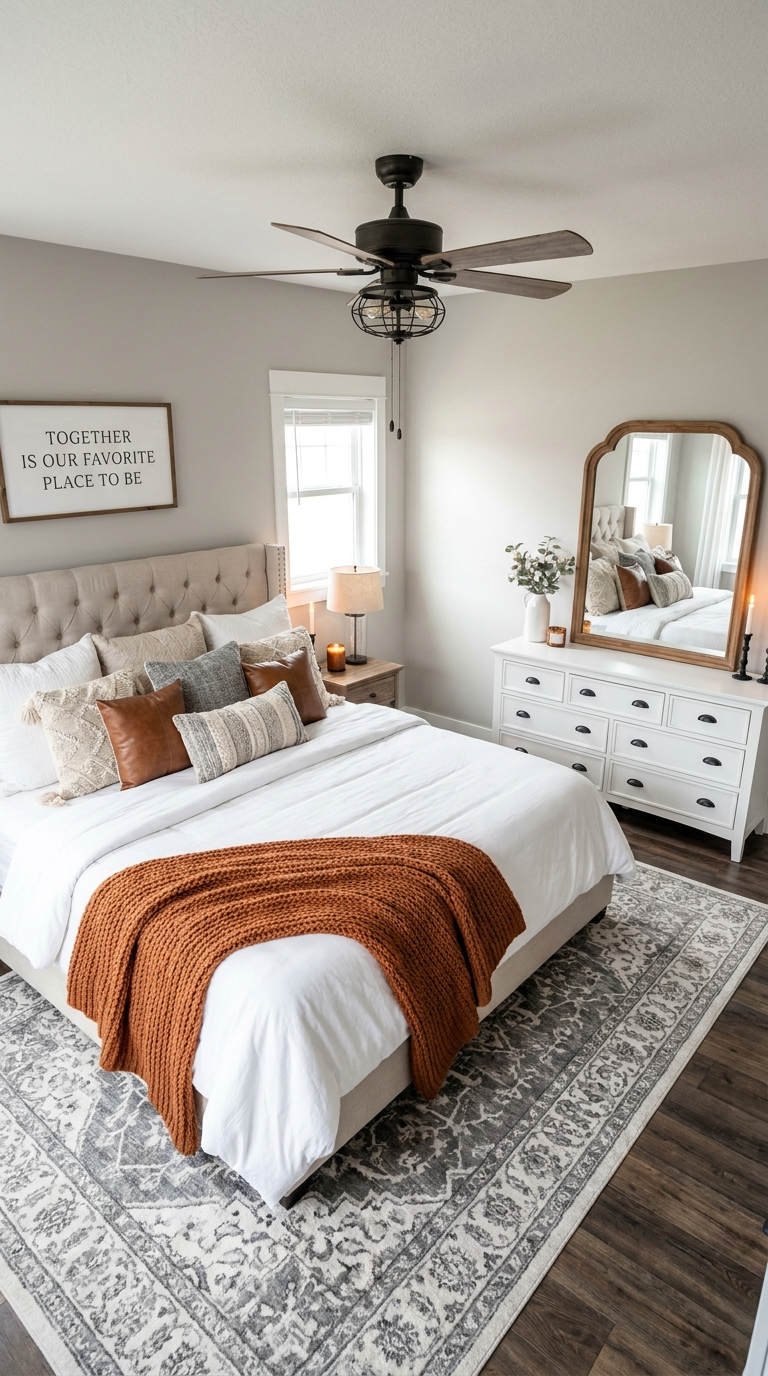 chambre rustique plaid rouille commode