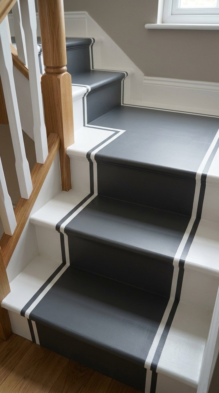 escalier bois runner noir blanc